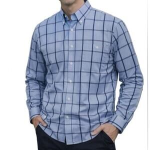 Orvis Mens Long Sleeve Shirt Size L Blue Striped Oxford Button Up Pocket Cotton